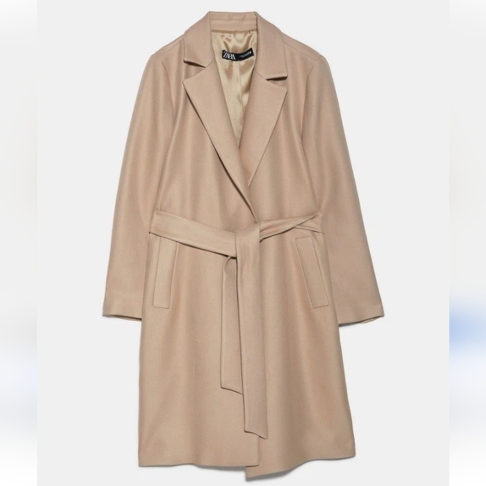 ZARA WRAP BELTED CAMEL COAT SIZE XL